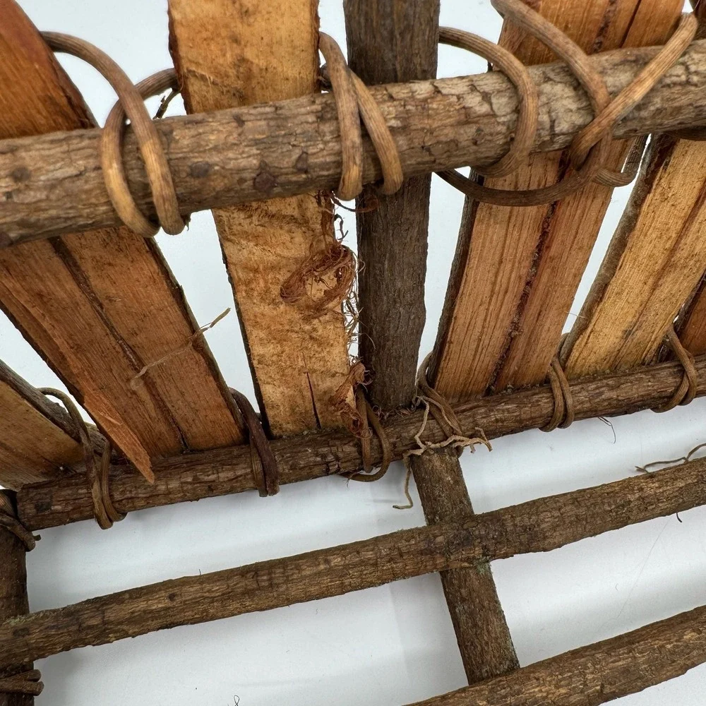 Vtg Rustic Twig Wood Basket Primitive Split Wood Handmade Farmhouse Gathering